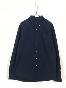 古着 90s Ralph Lauren 「CLASSIC FIT」 ワンポイント ソリッド BD シャツ 紺 L 古着