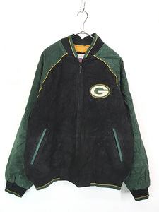 古着 NFL Green Bay Packers パッカーズ 本革 オール スエード レザー スタジャン ジャケット L 古着