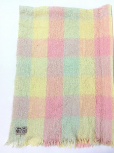  miscellaneous goods old clothes 60s Scotland made GLEN CREE pastel color check mo hair wool blanket fabric large size old clothes 