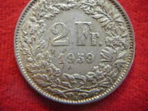 ♭世界の銀貨　HELVETIA (SWITZERLAND) 2 ERANCS 1959-B ( .835 silver )　外径約27.40㎜　量目約9.99g　中古並品～_画像3