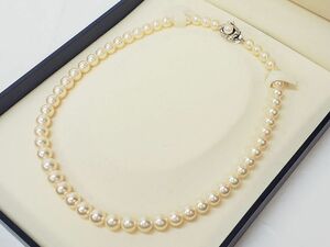 1000円スタート パールネックレス 田崎真珠 TASAKI 1粒6～8mm大 シルバー Sマーク有 総重量約35.1g 箱付 レディースアクセサリー 9 F202