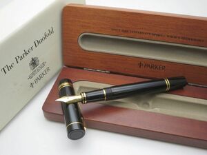 1000円スタート 万年筆 PARKER パーカー DUOFOLD デュオフォールド ペン先18K 750 X刻印 ブラック×ゴールド 付属品付 10 F60034