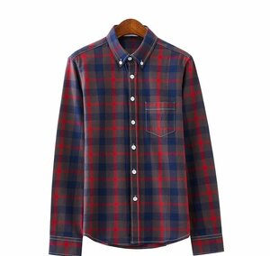 (新品）チェック柄 ネル シャツ CHECK SHIRTS チェック 長袖シャツ XL レッドｘグレ