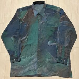 総柄 柄シャツ レトロ アート ビンテージ 長袖シャツ ポリエステル85% トリアセテート15%