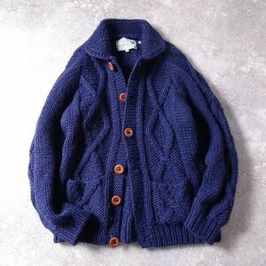 O.E.B.KNIT ARAN ウール 毛 100% ニット ジャケット カーディガン アラン ケーブル セーター フィッシャーマン メンズ (M/40) o-719