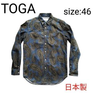 送料無料 TOGA virilis ペイズリー ウエスタン デニムシャツ size46 トーガ 日本製 インディゴ