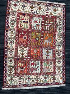 キリム 絨毯 ラグ 約150×107cm フリンジ レッド 赤系 インテリア アクセント イラン 敷物 ギャッベ #003