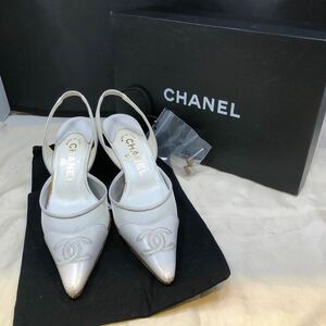 CHANEL シャネル サンダル 夏素材 サンダル ホワイト白 シューズ 靴 ヒール 6cmヒール サイズ35 イタリア製