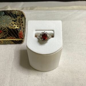 指輪 リング K14WG 14金ホワイトゴールド　赤石・ダイヤモンド　12.5号　総重量2.7g