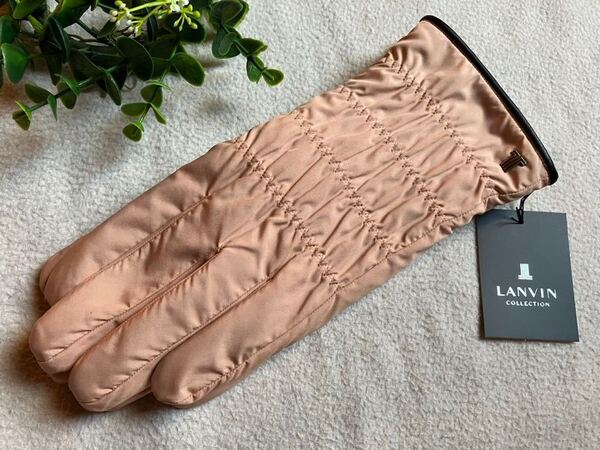 ★新品★ LANVIN ランバン シャーリング 防風 手袋 レディース 手袋 オレンジがかったベージュ