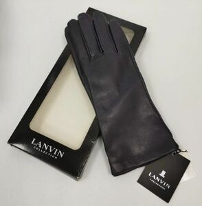 3299 ☆ 1円スタート ☆ LANVIN COLLECTION ランバン コレクション 手袋 20cm クローブ 羊革 レザー メンズ 男性 紳士 紫 パープル タグ付