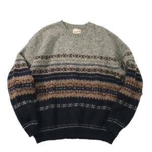 [L] USA製 Woolrich ネイティブ ボーダー ウール ニット セーター ウールリッチ 総柄 ノルディック ビンテージ vintage 90s 00s