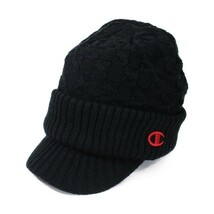 Champion チャンピオン ニットキャスケット ブラック つば付ニット 新品 メンズ　レディース　超暖　ニット帽_画像1