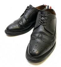 THOM BROWNE ウィングチップレザーシューズ トムブラウン 革靴 メダリオン ブローグシューズ ドレスshoes ビジネス ブラック US9 27cm_画像1