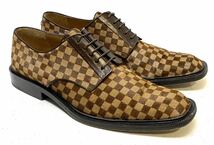 LOUIS VUITTON MENS ダミエソバージュ ドレスシューズ ルイヴィトン ハラコ×レザー レースアップshoes 革靴 スクエアトゥ ベージュ 7 26cm_画像4