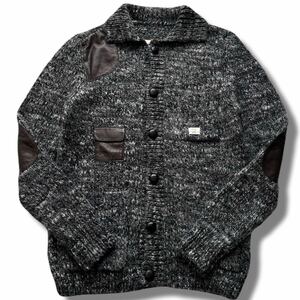 ディーゼル/極上アルパカ混/極美品◎DIESEL ニット ジャケット カーディガン 牛革 レザー エルボーパッチ くるみボタン メランジ グレー L