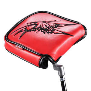 ゴルフクラブパターカバー 高級PUレザー素材 シングルボタン 刺繍蝶　ゴルフパターカバー ヘッドカバーのパター用 バタフライ２色のレッド