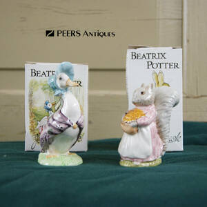 5517h【西洋磁器 Beswick イングランド セラミック フィギュア Beatrix Potter's Jemima Puddle Duck & Goody Tiptoes】英国 ヴィンテージ