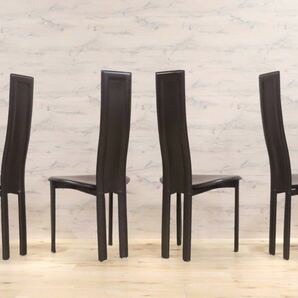 GMGN456○cattelan italia / カッテラン イタリア ALICE アリス ハイバックチェア 椅子 4脚セット 本革 レザー ダークブラウン 約30万 稀少の画像5