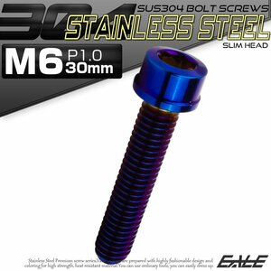 キャップボルト M6×30mm P1.0 六角穴付きボルト スリムヘッド 焼きチタンカラー カスタムボルト ステンレス製 TB1100