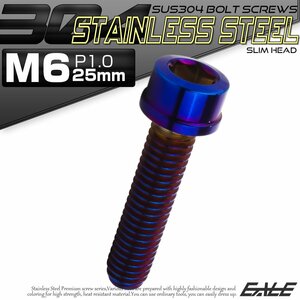 キャップボルト M6×25mm P1.0 六角穴付きボルト スリムヘッド 焼きチタンカラー カスタムボルト ステンレス製 TB1099