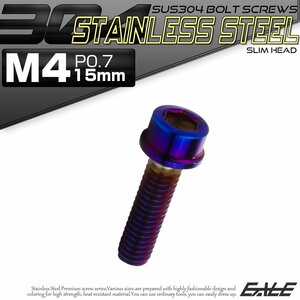 キャップボルト M4×15mm P0.7 六角穴付きボルト スリムヘッド 焼きチタンカラー カスタムボルト ステンレス製 TB1081