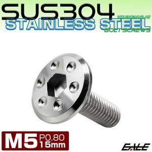 ステンレスボルト M5×15mm P0.8 ホールヘッド フラット 六角穴付 ボタンボルト SUS304 シルバー TR0942