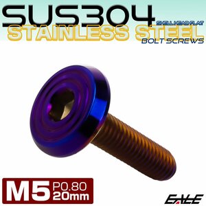 ステンレスボルト M5×20mm P0.8 シェルヘッド フラット 六角穴付 ボタンボルト SUS304 焼きチタンカラー TR0802