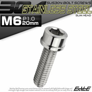 キャップボルト M6×20mm P1.0 六角穴付きボルト スリムヘッド シルバー カスタムボルト ステンレス製 TB0191