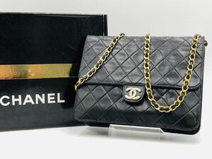 1円～ CHANEL シャネル ラムスキン ココマーク マトラッセ チェーンショルダーバッグ プッシュロック シリアル有 ブラック 黒 A429