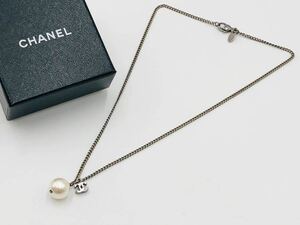 1円～シャネル ＣＨＡＮＥＬ Wモチーフ パール ココマーク ヴィンテージネックレス シルバーメタル フランス シンプル 08P刻印有 A422