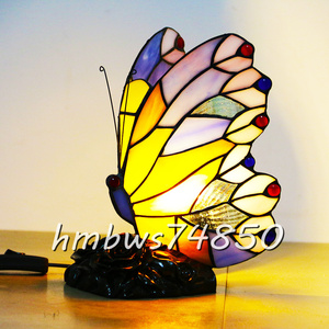 高品質◆芸術品ステンドランプ テーブルスタンド 蝶 レトロな雰囲気 照明 ステンドグラス ティファニー技法 室内装飾