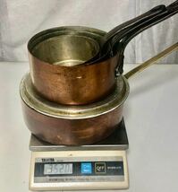 SALE ★★おすすめ★★ COPPER PANS 4 PIECES SET 銅製 片手鍋4個セット（寸法は写真でご確認ください)業務用厨房機器 中古です。_画像9