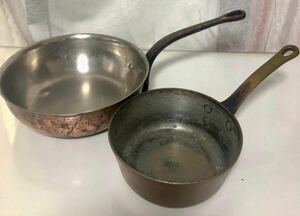 BIG SALE ★★おすすめ★★ COPPER SAUCE PANS 2 PIECES SET 銅揚鍋 26cm+ 銅鍋19cm 2点セット中古です。