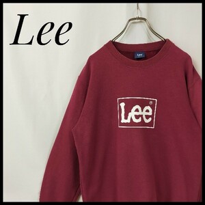 Ｌｅｅ　リー　スウェット　デカロゴ　裏起毛　トレーナー　クルーネック　刺繍タグ 　Ｌｅｅロゴ　ワインレッド　赤紫色　人気　