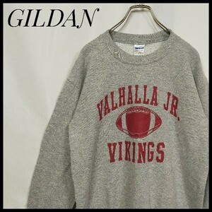 ギルダン スウェット アメフト チームロゴ デカロゴ デカロゴ 裏起毛 グレー VALHALLA JR VIKINGSロゴ トレーナー 一点もの ユニセックス