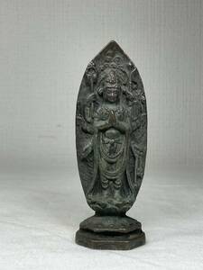 仏教美術 仏像 銅製◆千手観音像◆兜仏　懐中仏　在銘【光雲刀】