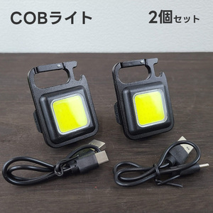 COB LED ライト 2個セット 投光 懐中電灯 ランタン 充電式 カラビナ アウトドア キャンプ 夜釣り 防災 作業灯 携帯 コンパクト マグネット