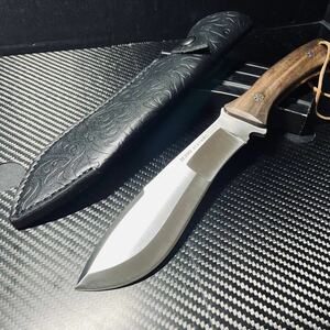 サバイバルナイフ アウトドアナイフ　キャンプ　野外登山　全長約28.5cm 刃厚約4mm フィッシング ハイキング　鋼製　革シース付