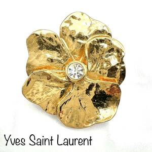 Yves Saint Laurent｜イヴ・サンローラン ブローチ ペンダントトップ【アクティ】フラワー 大ぶり ラインストーン ヴィンテージ a13et