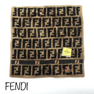 FENDI｜フェンディ タオルハンカチ 未使用品【アクティ】ズッカ柄 綿/絹 シルク混 ブラウン/茶系 ブラック/黒 タグ付き ブランド a24et oht