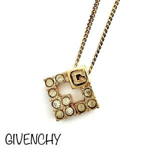 GIVENCHY｜ジバンシィ ネックレス【アクティ】ラインストーン ゴールドカラー スクエア ヴィンテージ ジバンシー ブランド a38et