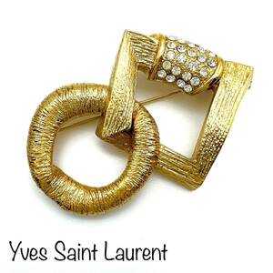 Yves Saint Laurent｜イヴ・サンローラン ブローチ【アクティ】ゴールドカラー ラインストーン ヴィンテージ アクセサリー ブランド a59et