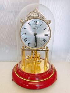 MASTER QUARTZ 置き時計 日新時計工業 昭和レトロ アンティーク ガラスドーム 金彩 インテリア 回転 時計 クォーツ 通電確認済み 中古品