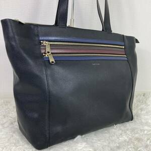 1円【美品 入手困難】ポールスミス Paul Smith トートバッグ ビジネスバッグ ブリーフケース 肩掛け◎ A4◎ マルチ ストライプ メンズ 黒