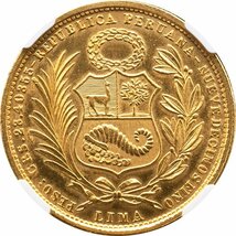 ペルー　50ソル金貨　1951年　未使用品プルーフライク　座像の女神　発行数5,292枚　NGC(MS64PL)_画像3