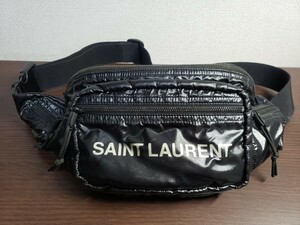 正規品 SAINT LAURENT PARIS サンローラン NUXX ヌックス クロス ボディ バッグ ウエスト ポーチ ナイロン ブラック