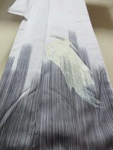 1円 中古 正絹 着物 訪問着 縮緬 正月 紫 鷺 鳥 霞 おしゃれ 高級 袷 身丈157cm 裄65cm【夢職】★★★_画像4