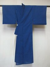 1円 良品 化繊 着物 長着 男性用 紺 竹縞 お洒落 高級 単衣 身丈124cm 裄62cm【夢職】★★★_画像3