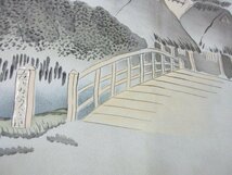 1円 良品 正絹 長襦袢 男性用 浮世絵 東海道風景 葛飾北斎 人物 馬 高級 渋カッコいい 袷 身丈138cm 裄68cm【夢職】★★★_画像8